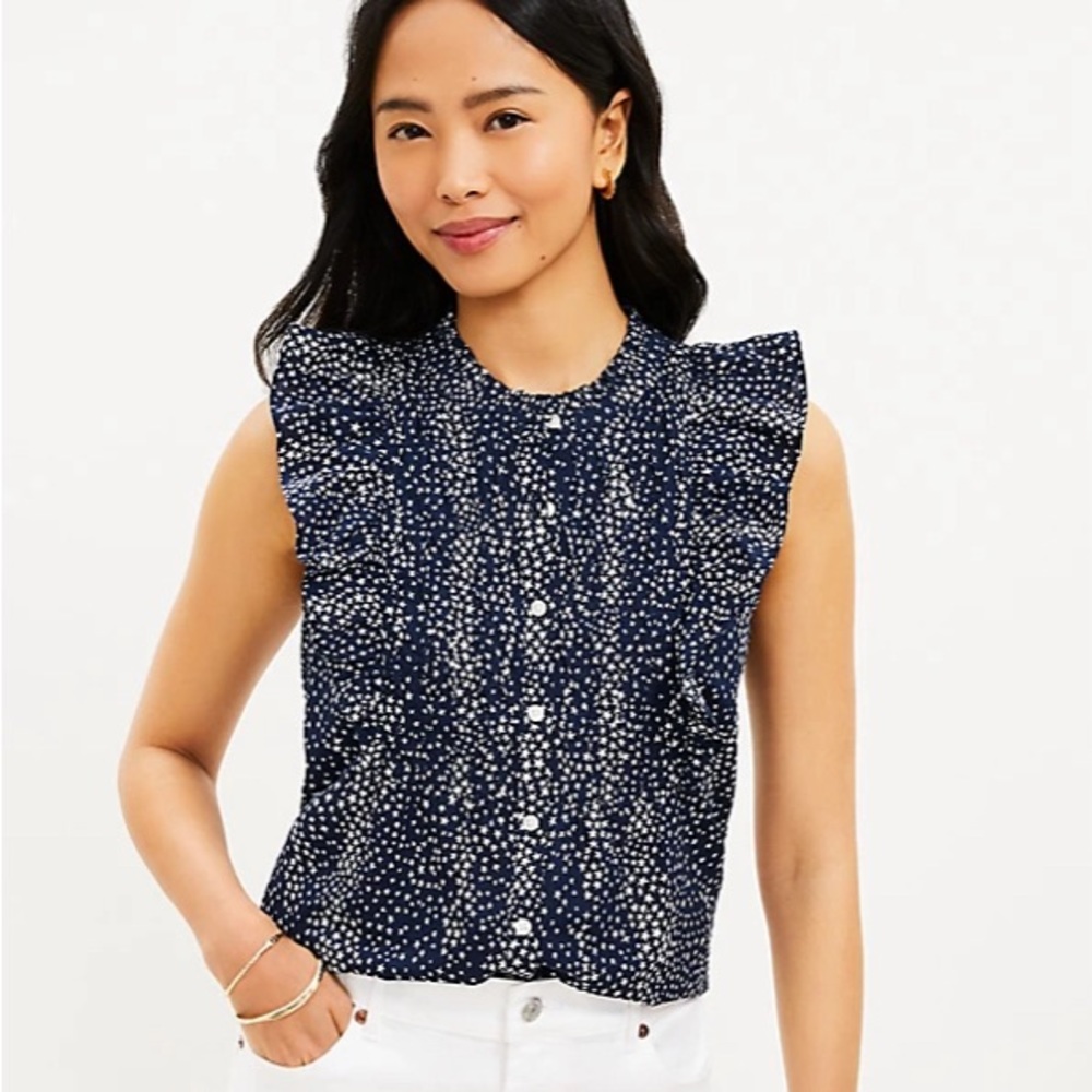 Ann Taylor LOFT Flutter Sleeve Tank Top Blouse Sleeveless Shirt small